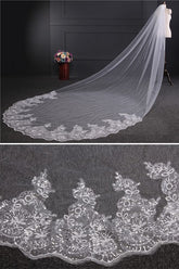 Cathedral Luxury Princess Tulle Lace Sequin Trim Edge 4*1.8M Wedding Veils with Sequined